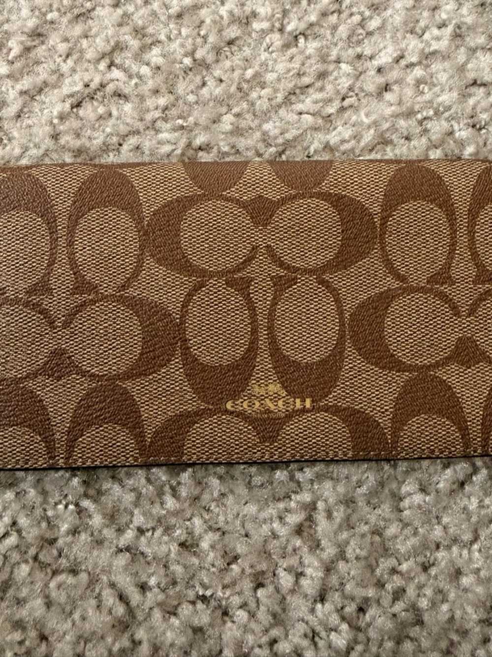 Coach Brown Signature Canvas Card Holder with Gold Logo